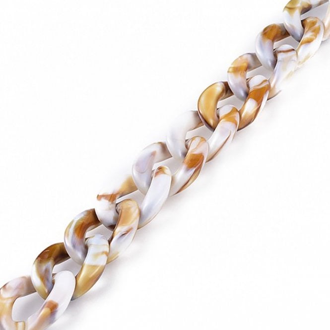 29x21mm Acrylic Chunky Oval Chain - White/Golden - 1m