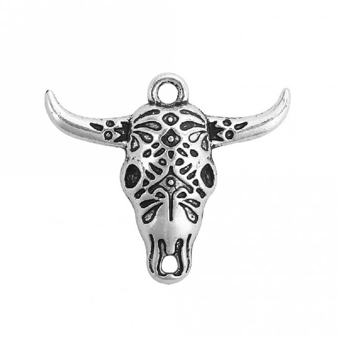 29x25mm Antique Cow Head Pendant - Silver Plated - 2pc