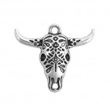 29x25mm Antique Cow Head Pendant - Silver Plated - 2pc
