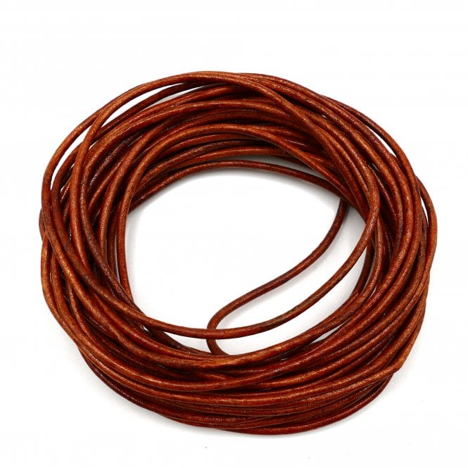 2mm Round Leather Cord - Cognac Brown - 5m