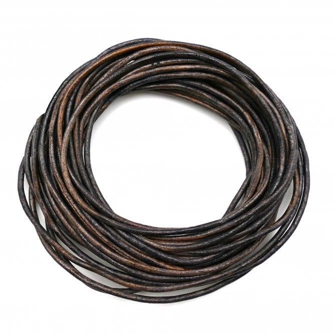 2mm Round Leather Cord - Weathered Brown - 5m