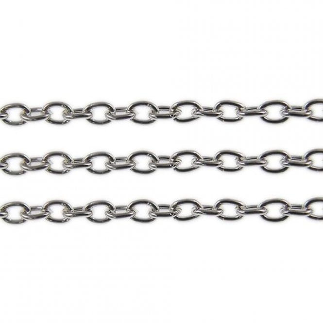 2x3mm Fine Steel Trace Chain - Silver Plated - 1m
