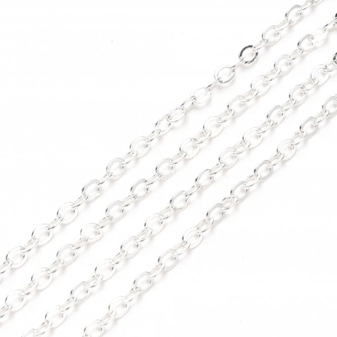 3.6x2mm Cable Trace Chain - Silver Plated - 1m