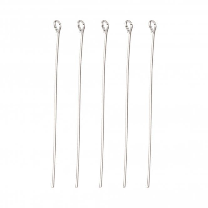 304 Stainless Steel 40mm Eyepins Findings - Original Colour - 50pcs