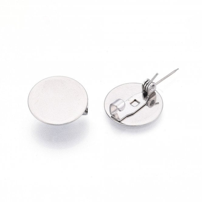 304 Stainless Steel Brooch Flat Round - 15mm - 2pcs