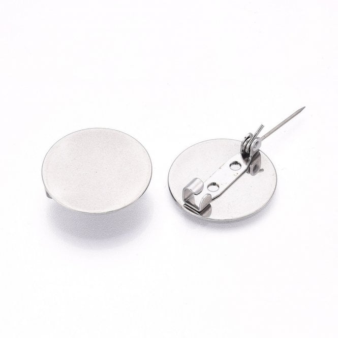 304 Stainless Steel Brooch Flat Round - 20mm - 2pcs