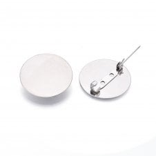 304 Stainless Steel Brooch Flat Round - 30mm - 2pcs