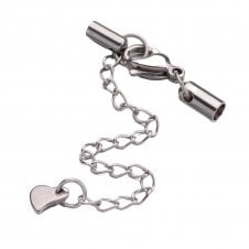 304 Stainless Steel Cord End With Clasp & Extension, Hole 3mm - 1pk