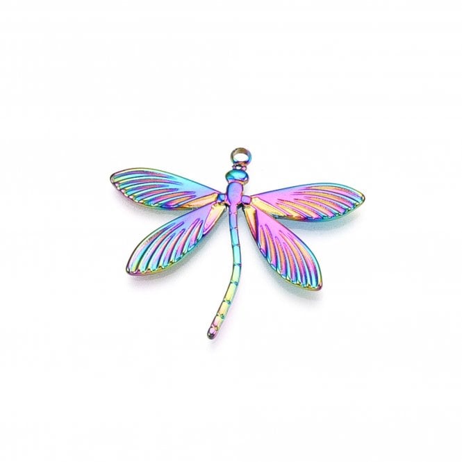 304 Stainless Steel Dragonfly Pendant 28x35mm - Rainbow - 1pc