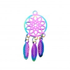 304 Stainless Steel Dreamcatcher Pendant 30x14mm - Rainbow - 1pc