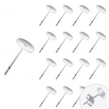 304 Stainless Steel Ear Stud Post 5mm Flat Pad - Silver Colour - 25pcs