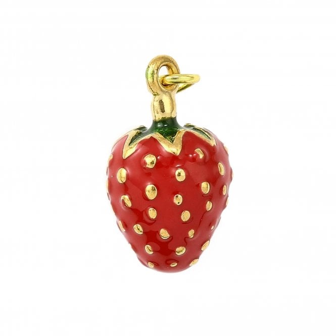 304 Stainless Steel Enamel Strawberry Charm 15x9mm - 18k Gold Plated - 1pc