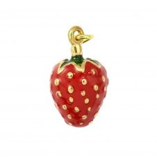 304 Stainless Steel Enamel Strawberry Charm 15x9mm - 18k Gold Plated - 1pc