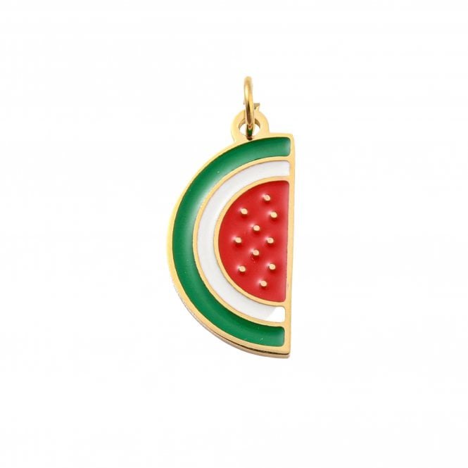 304 Stainless Steel Enamel Watermelon Slice Charm 14x8mm - 18k Gold Plated - 1pc