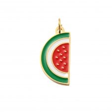 304 Stainless Steel Enamel Watermelon Slice Charm 14x8mm - 18k Gold Plated - 1pc