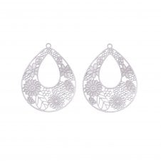 304 Stainless Steel Filigree Pendant 38x30mm - 2pcs