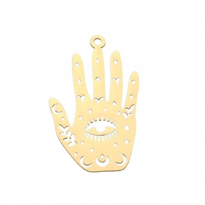 304 Stainless Steel Hand w/eye Pendant 30x18mm - Gold Plated - 1pc