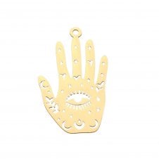 304 Stainless Steel Hand w/eye Pendant 30x18mm - Gold Plated - 1pc