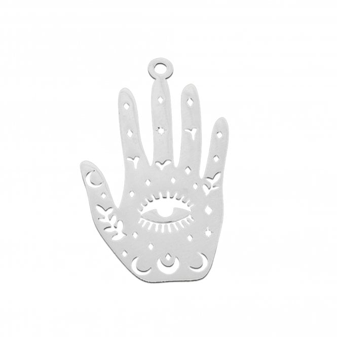 304 Stainless Steel Hand w/eye Pendant 30x18mm - Silver Plated - 1pc