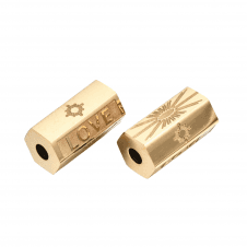 304 Stainless Steel Hexagonal Prism 'Love' Bead 12x7mm - 14K Gold Plated - 1pc