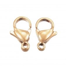 304 Stainless Steel Lobster Clasp 12mm - 24K Gold Plated - 5pcs
