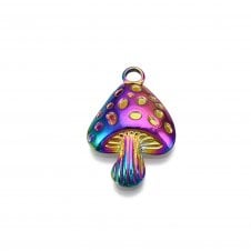 304 Stainless Steel Mushroom Pendant 24x16mm - Rainbow - 1pc