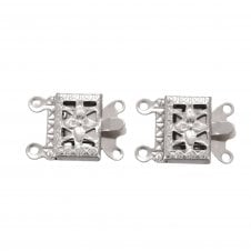 304 Stainless Steel Rectangle Box Clasp 15x10mm (2 Strands) - Original Colour - 2pcs