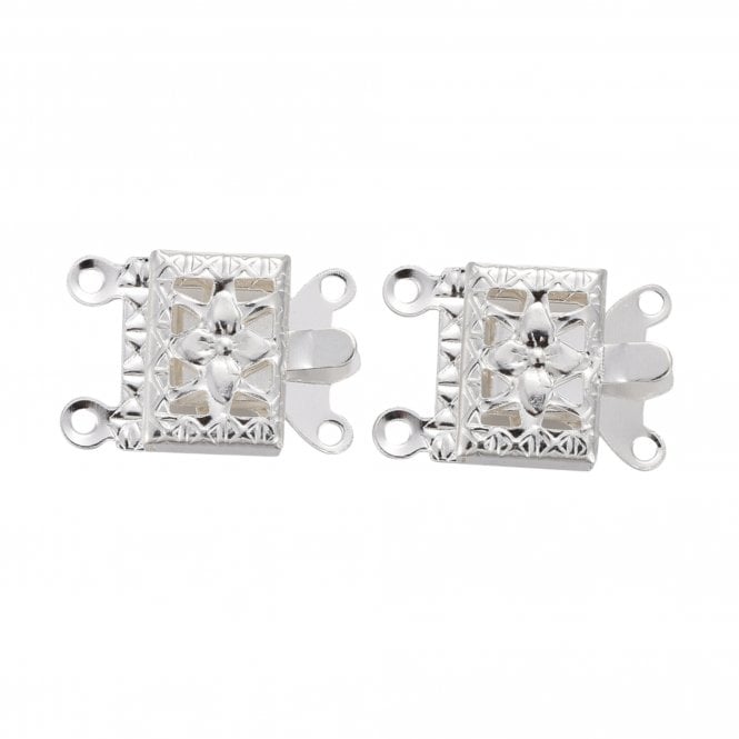 304 Stainless Steel Rectangle Box Clasp 15x10mm (2 Strands) - Silver Colour - 2pcs