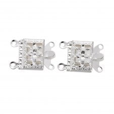 304 Stainless Steel Rectangle Box Clasp 15x10mm (2 Strands) - Silver Colour - 2pcs