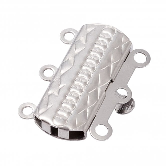 304 Stainless Steel Rectangle Box Clasp 20x15mm (3 Strands) - Silver Colour - 1pcs