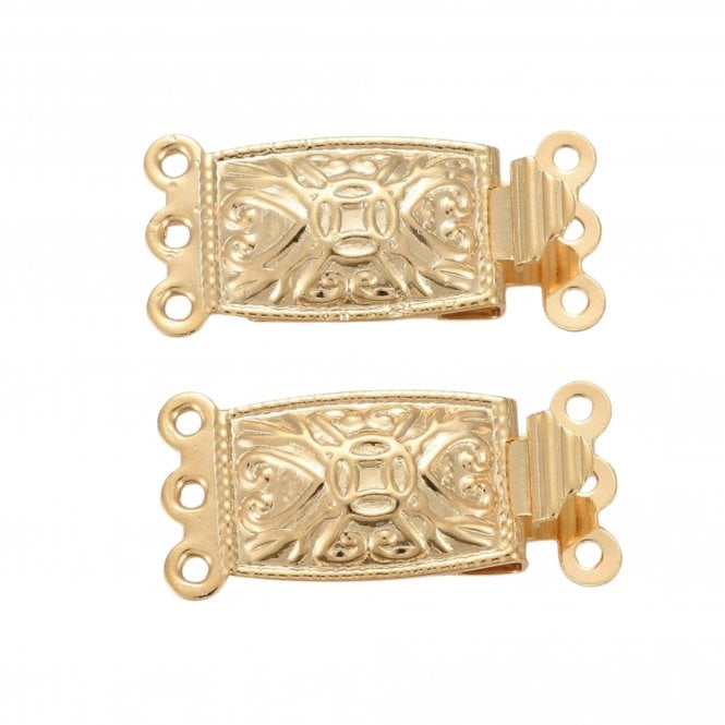 304 Stainless Steel Rectangle Box Clasp 21x10mm (3 Strands) - 24k Gold Plated - 2pcs