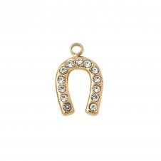 304 Stainless Steel Rhinestone Horseshoe Charm 10x6mm - 18k Gold Plated - 1pc