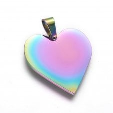 304 Stainless Steel Stamping Blank Heart Pendant 25x23mm - Rainbow - 1pc