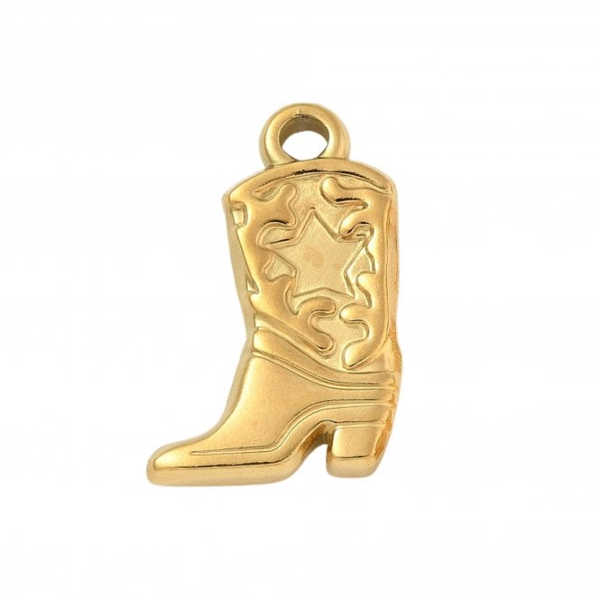 304 Stainless Steel Star Cowboy Boot Charm 20x13mm - 18k Gold Plated - 1pc