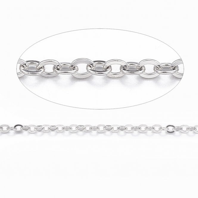304 Stainless Steel Trace Link Chain 1.5x1.3mm - Original Colour - 1m