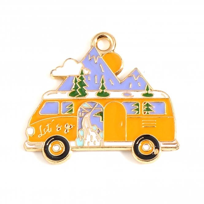 31x27mm Enamel Campervan Pendant - Gold Plated - 1pc
