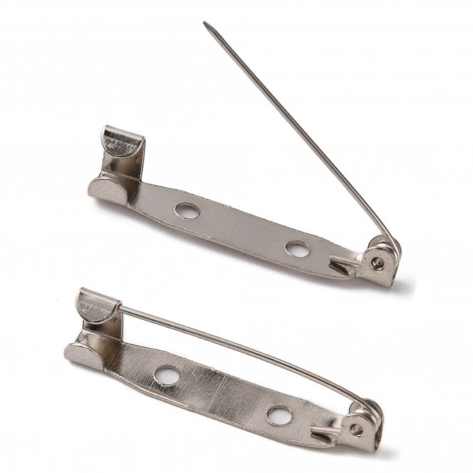 32mm Brooch Bar Findings - Silver Colour - Push Clip - 20pcs