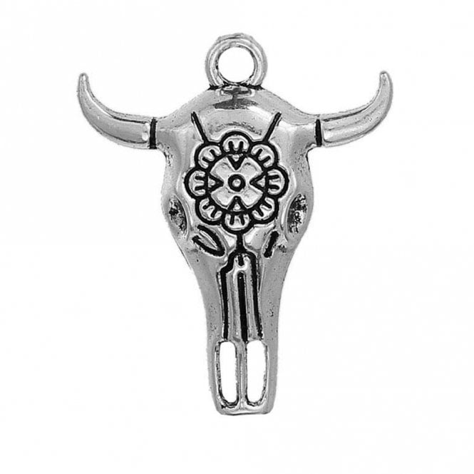 32x26mm Bulls Head Pendant - Silver Plated - 2pcs