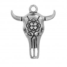 32x26mm Bulls Head Pendant - Silver Plated - 2pcs