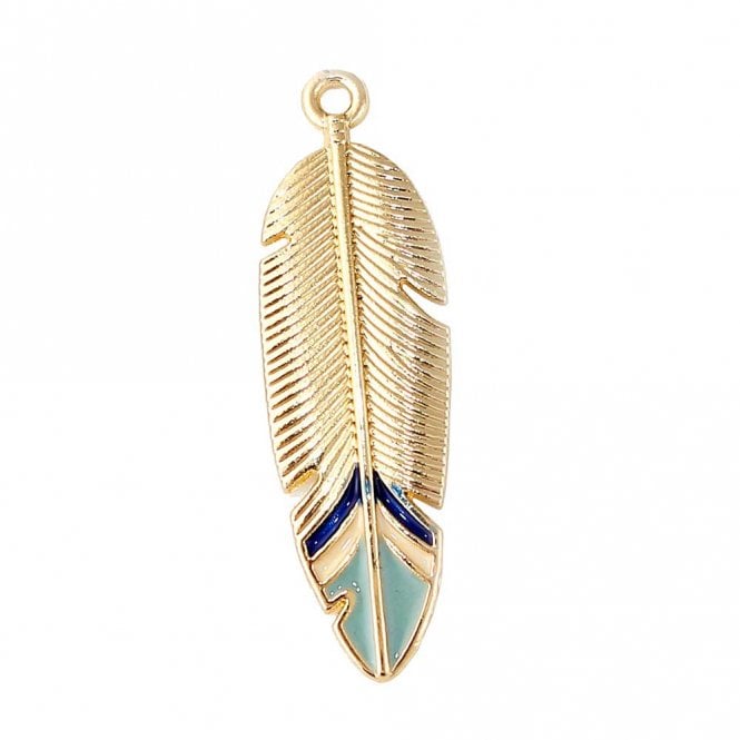33x10mm Enamel Feather Charm - Gold Plated - 1pc