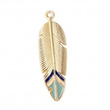 33x10mm Enamel Feather Charm - Gold Plated - 1pc