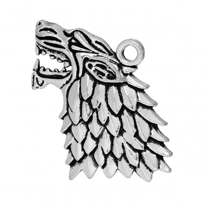 35x28mm Wolf Head Pendant - Antique Silver Plated - 1pc