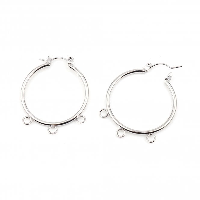 37x30mm 3 Loop Hoop Ear Ring with Hinge Fastening - Silver Plated - 2pcs