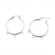 37x30mm 3 Loop Hoop Ear Ring with Hinge Fastening - Silver Plated - 2pcs