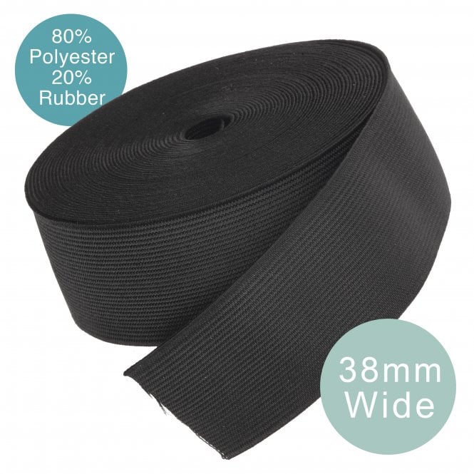 38mm (1.5 inch) Wide Flat Woven Elastic - Black - 6 metre pack