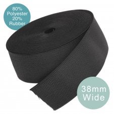38mm (1.5 inch) Wide Flat Woven Elastic - Black - 6 metre pack