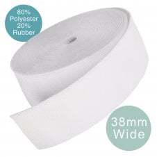 38mm (1.5 inch) Wide Flat Woven Elastic - White - 6 metre pack