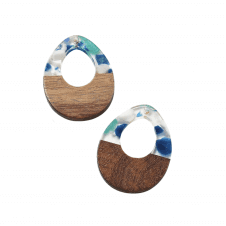 38x28x3mm Resin & Walnut Pear Pendant - Walnut/Blue - 2pc