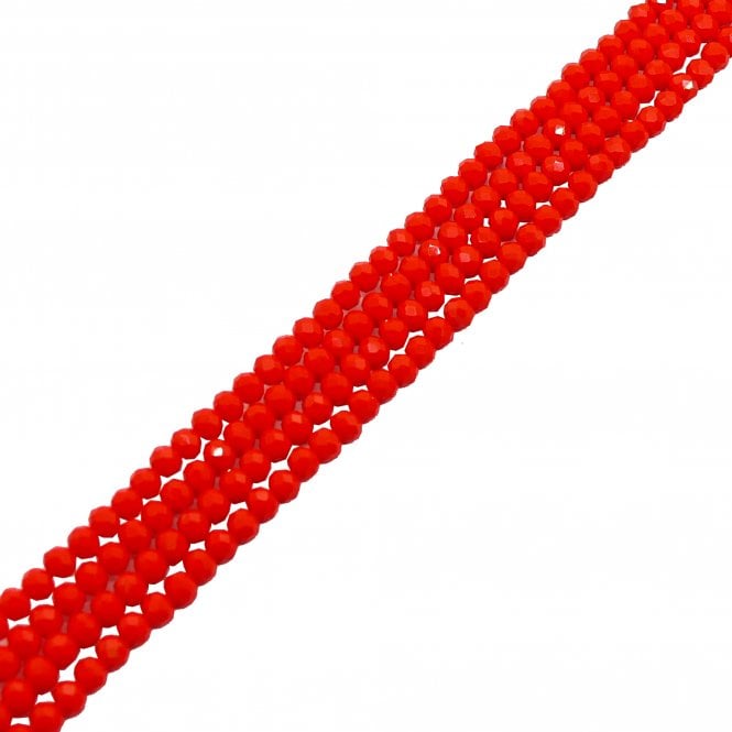 3x4mm Faceted Glass Rondelles - Opaque Orange Red - 125pcs (1 String)