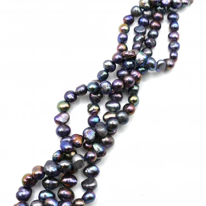 4-5mm Centre-Drilled Nuggets Freshwater Pearls - Petrol - 35cm